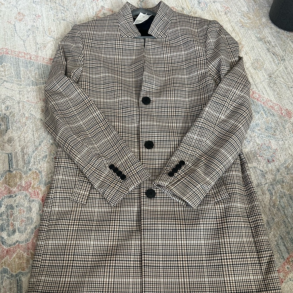 H&M Men's Black and White Plaid Trench Coat